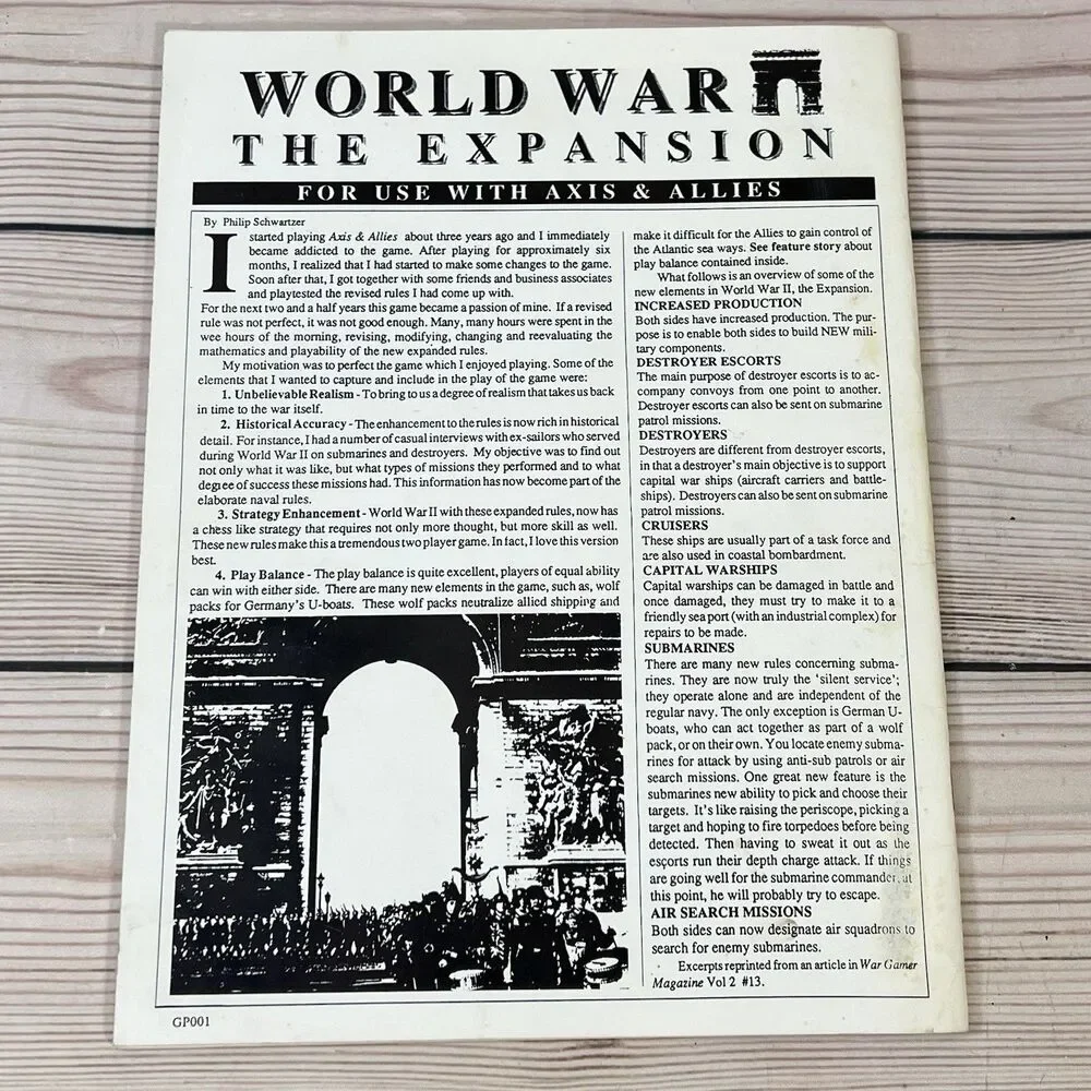 World War II The Expansion #1 Rule Book for Axis & Allies - Gamers Paradise 1989